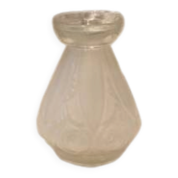 Vase or satin moulded glass hyacinth vase in Art Deco style circa 1930.
