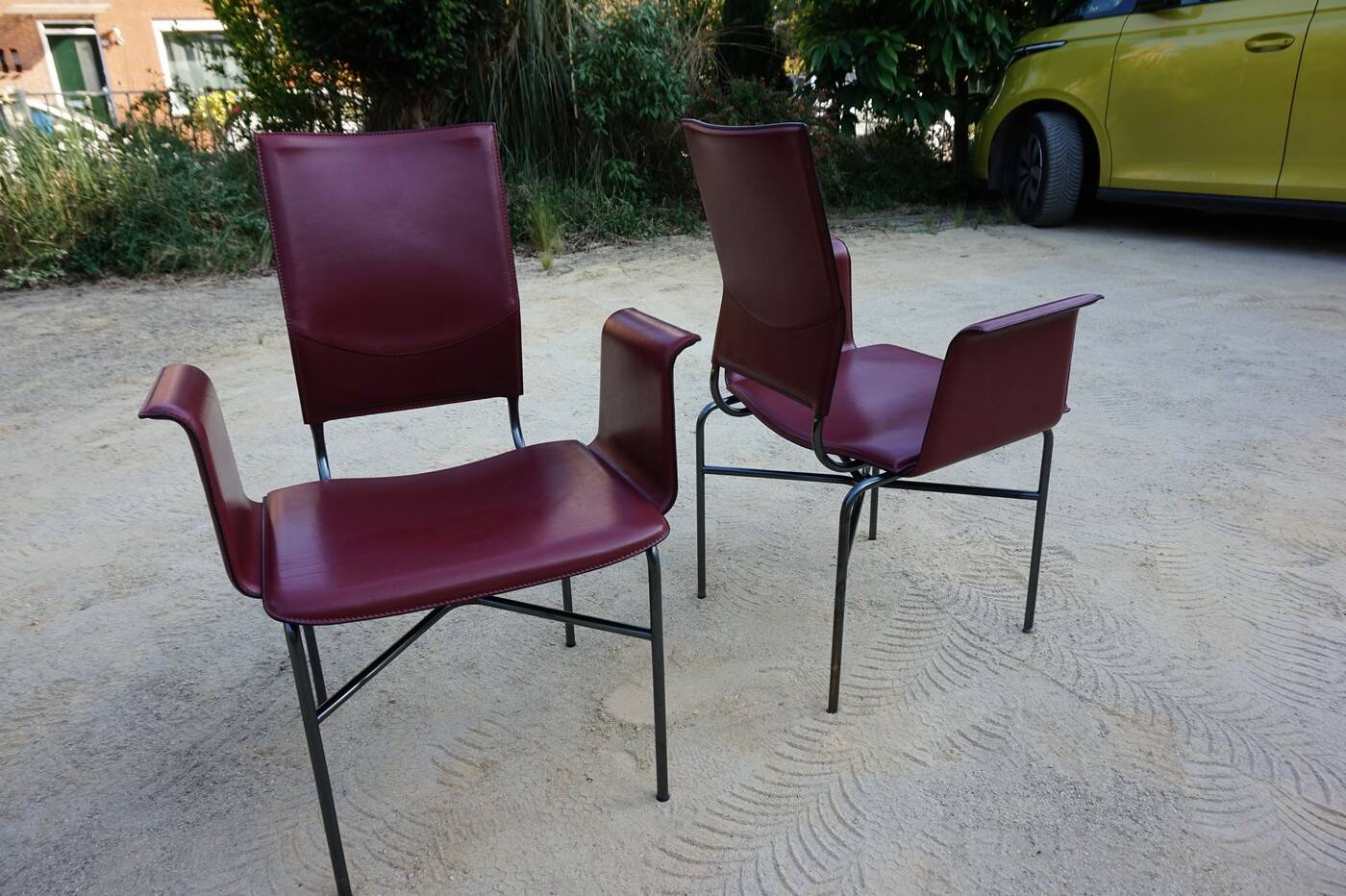 Ross Littell for Matteo Grassi Armchairs Bordeaux Leather & Steel, set of 2