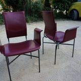 Ross Littell for Matteo Grassi Armchairs Bordeaux Leather & Steel, set of 2