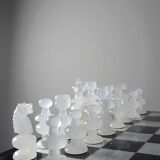 Large vintage chess set from the 70s, white and black marble, Italian craftsmanship