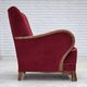 1960s, Danish armchair, red furniture velour, oak wood.