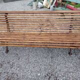 wooden garden bench with cast iron base