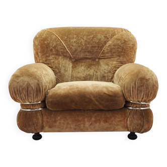 Fauteuil en velours, design italien, années 1970, production : Italie