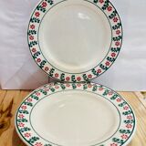 5 assiettes en faience a motif fleurs rouge et vert - ceranord-made in france