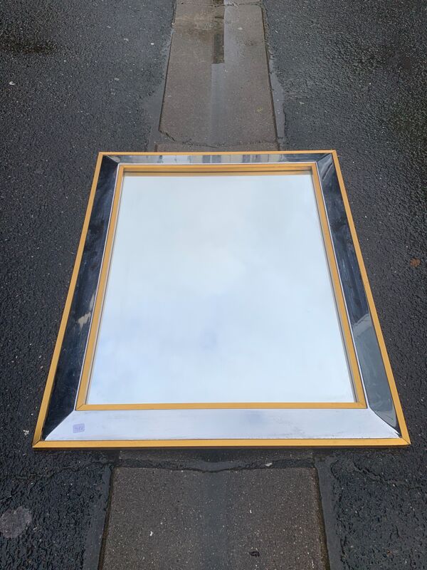 Miroir rectangulaire bords en miroir et métal doré 1950