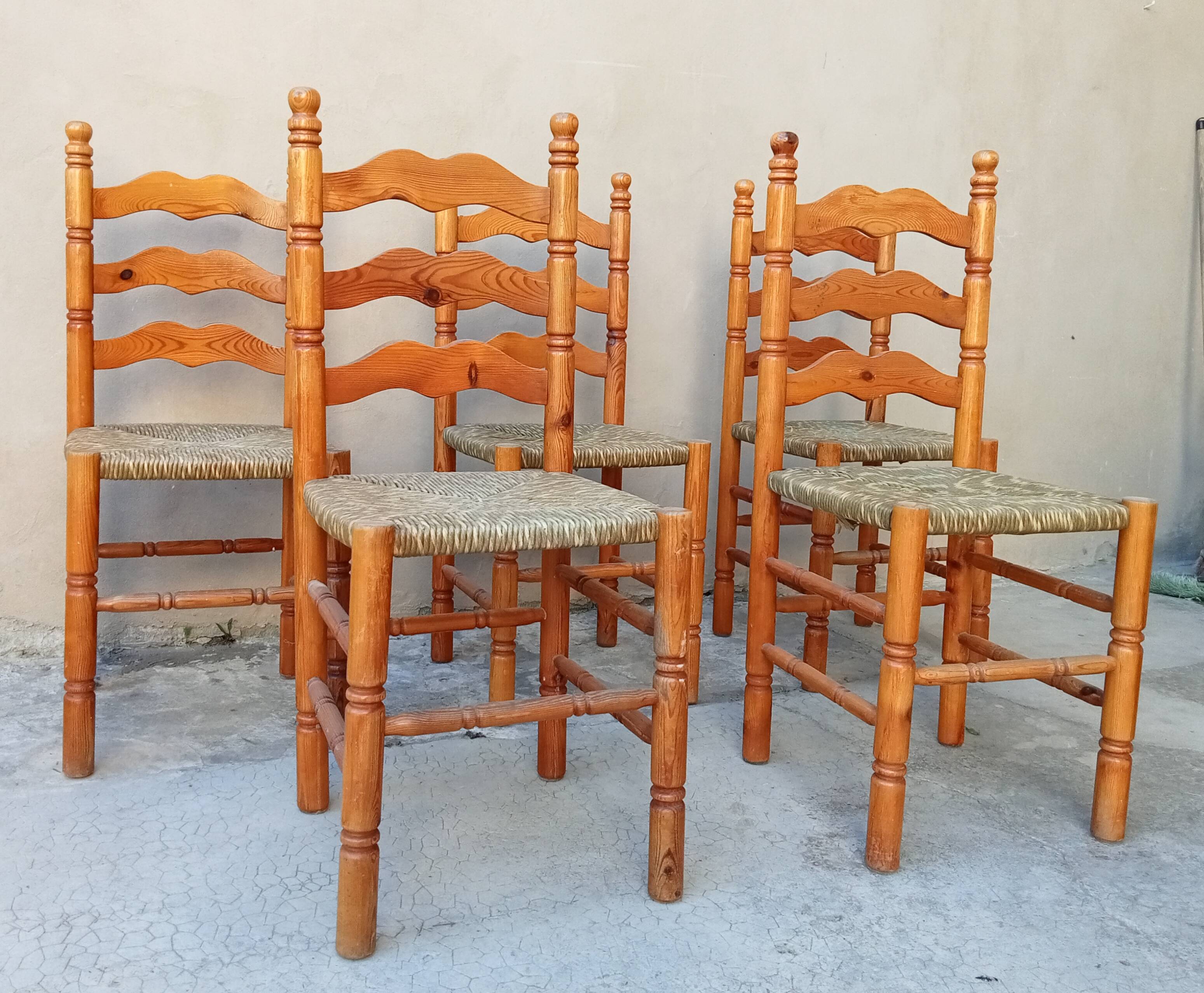 Lot de 5 chaises paillées vintage style espagnol