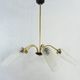 Old 5-branch chandelier, brass and glass tulips, vintage light fixture