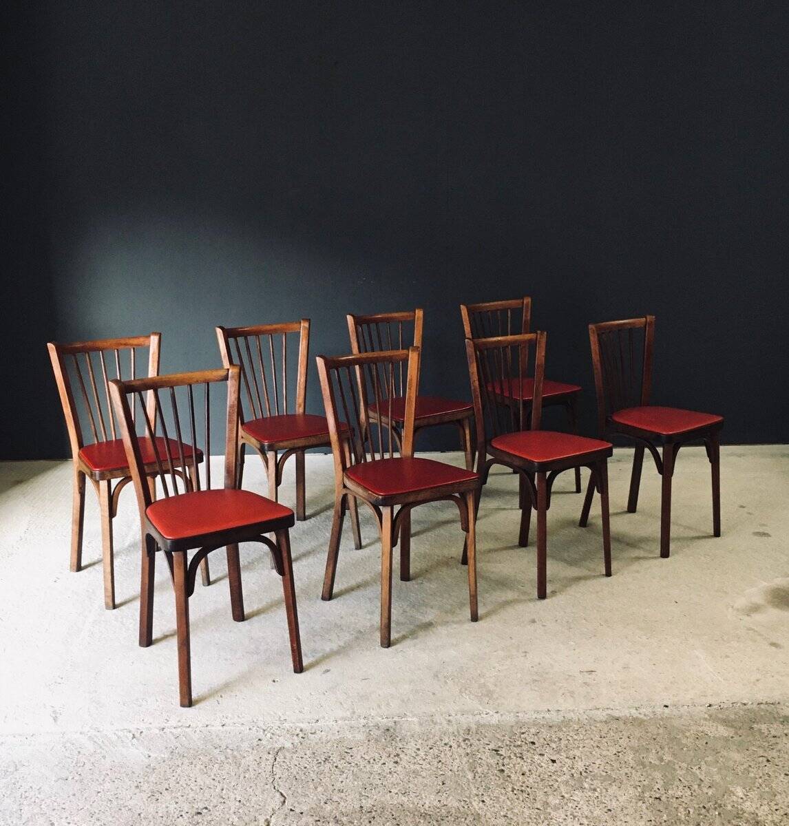 French Reconstruction Bistro Chairs from Baumann, 1950s, Set of 8