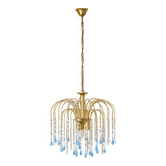 Vintage chandelier with blue Murano glass pendants.