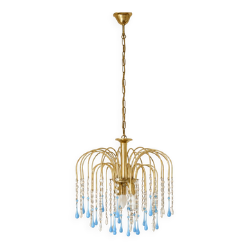 Lustre vintage à pampilles en verre de Murano bleu