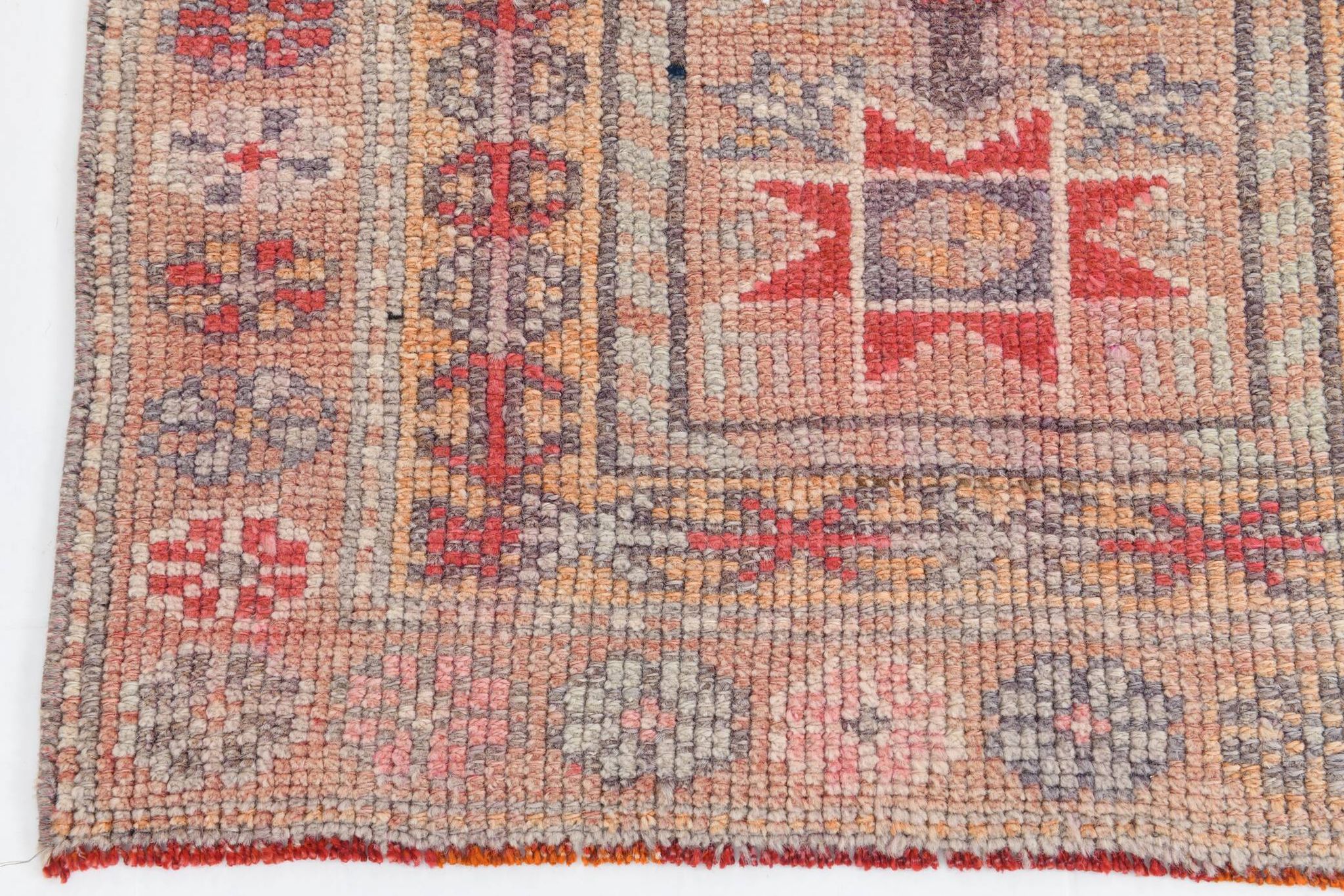 3x13 Soft Pink Vintage Oushak Long Stairs Runner Rug, 83x379 Cm