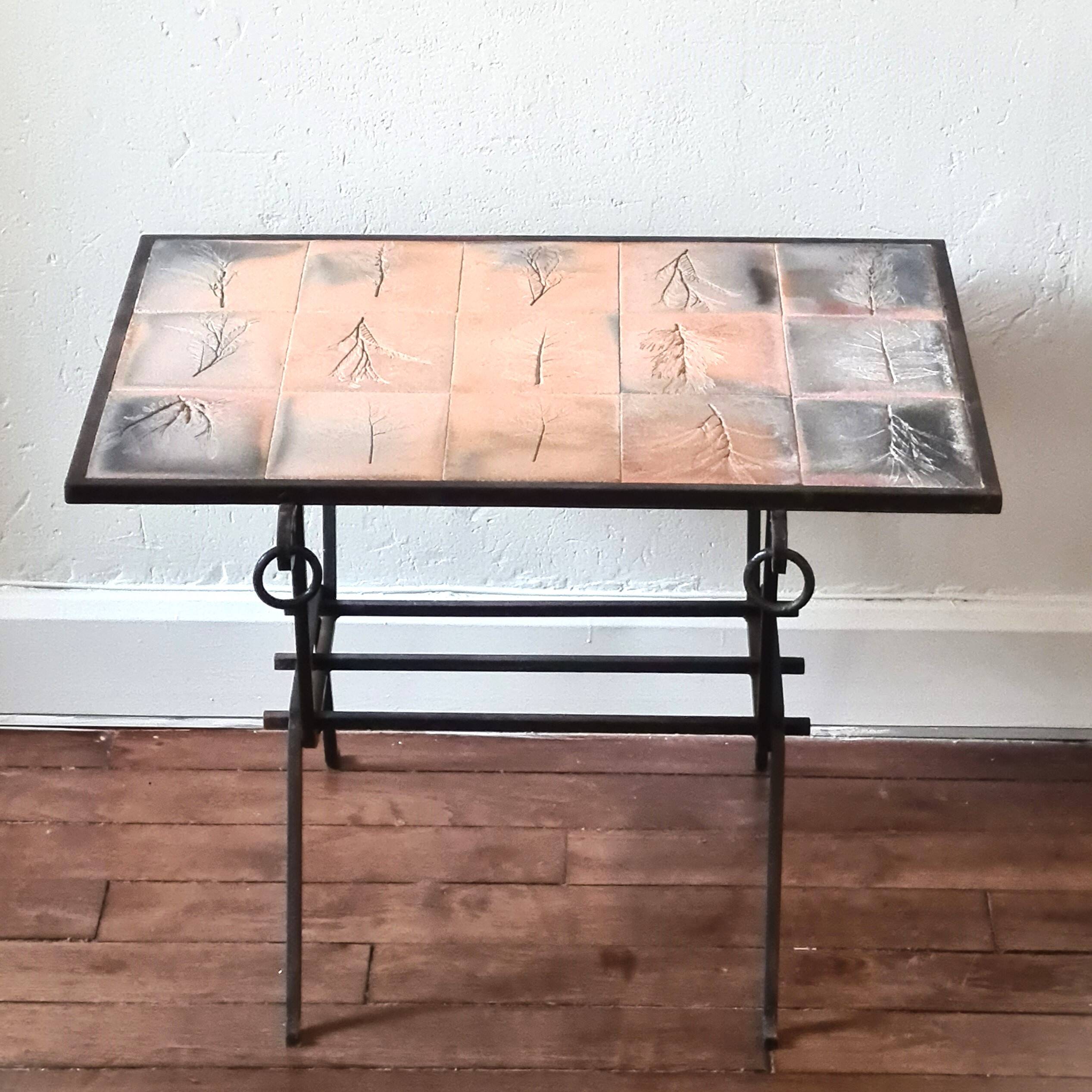 Wrought iron and ceramic coffee table