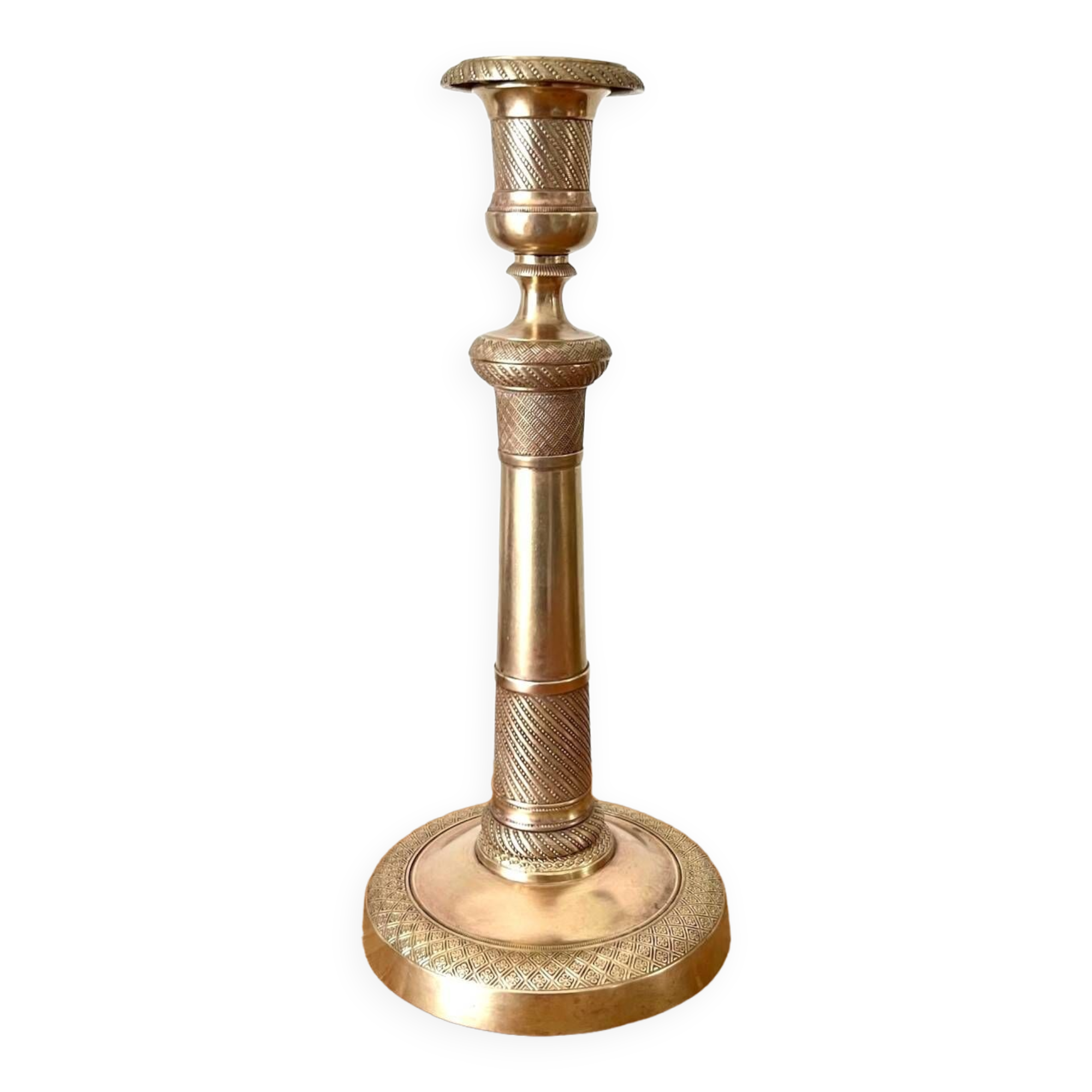 Large chiseled brass candle holder h24 cm