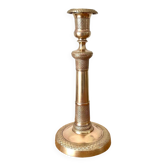 Large chiseled brass candle holder h24 cm