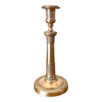 Large chiseled brass candle holder h24 cm