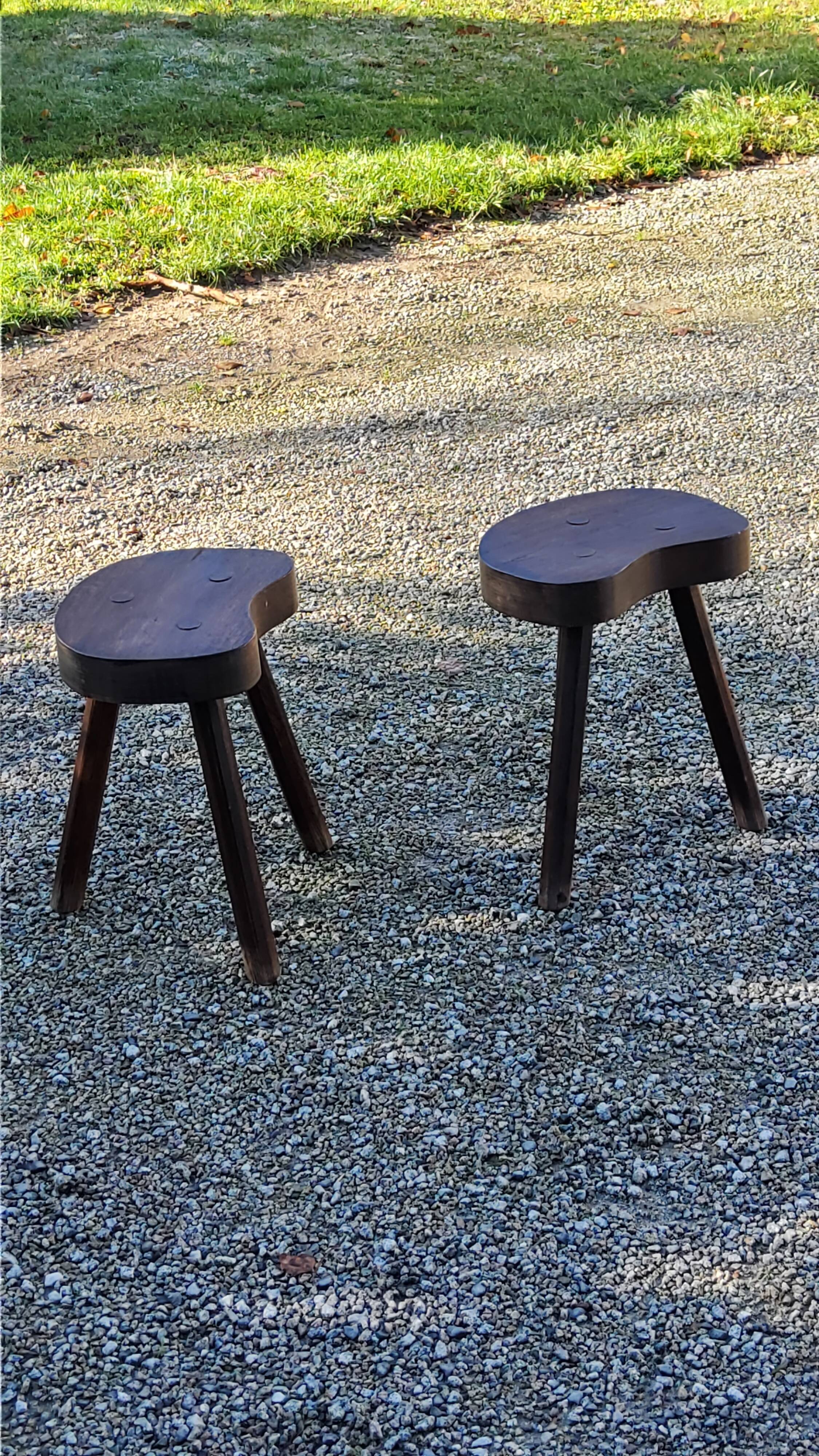 Pair of vintage shepherd stools in solid oak