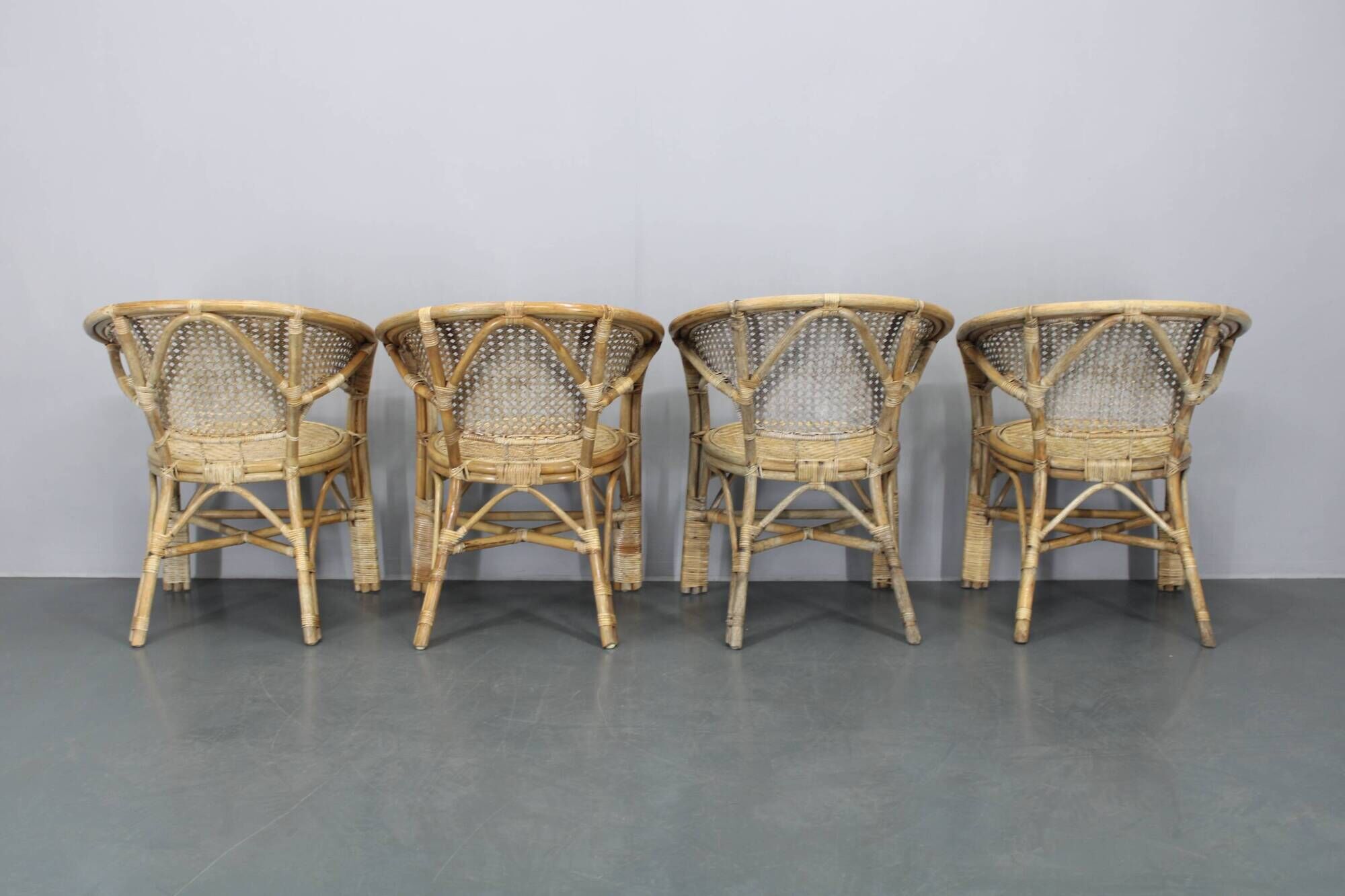 1970s Set of Four Rattan Chairs, Italy