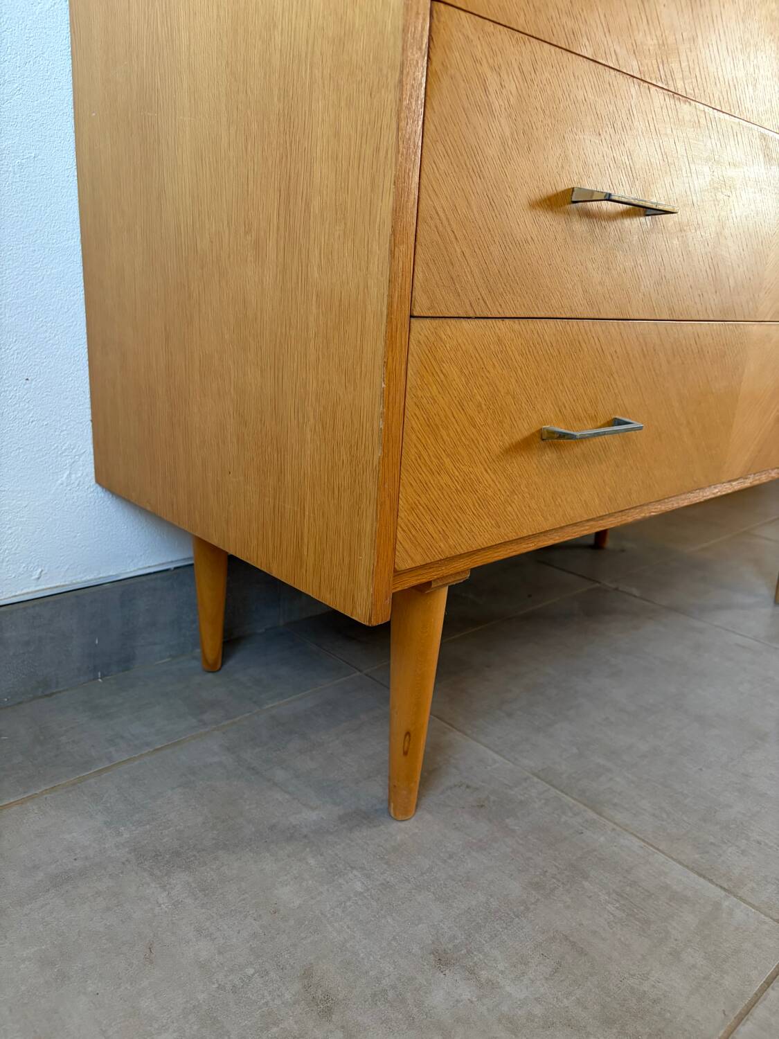 Vintage oak chest of drawers from the 1960s.