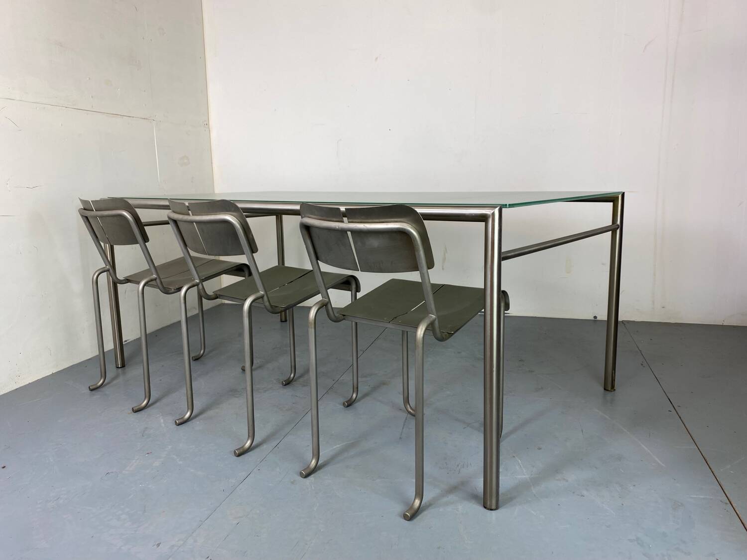 Modernist Italian Stainless Steel and Glass Dining Table, 1980s