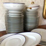 table service art deco limoges porcelain white border blue and gold 61 pieces signed