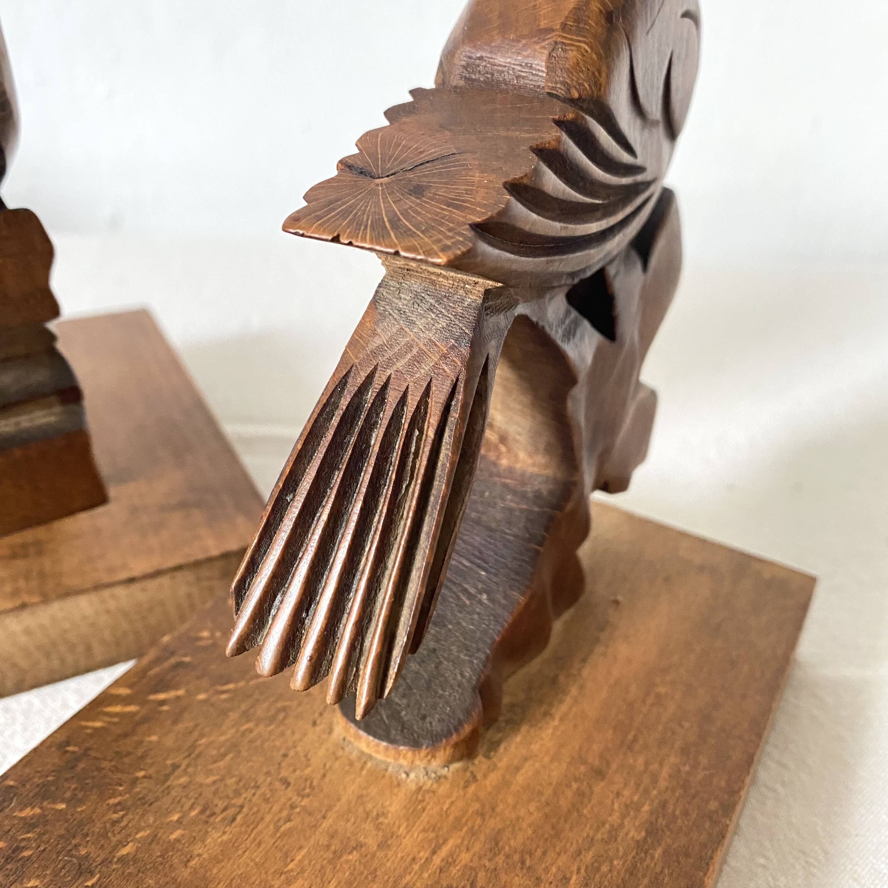 Pair of art deco wooden bookends birds