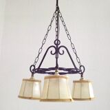 Rustique français vintage noir fer forgé 3 lumières lustre nuances de peau 4526
