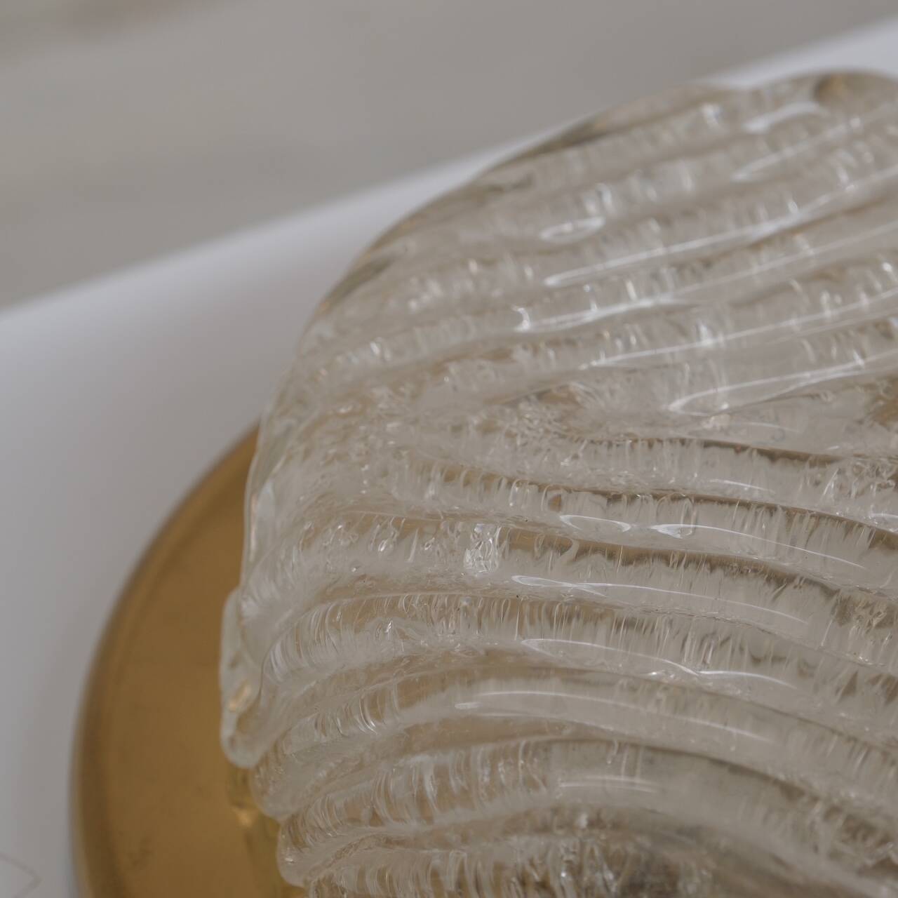 German Mid-Century Ceiling or Wall Frosted Glass and Brass Light Sconce
