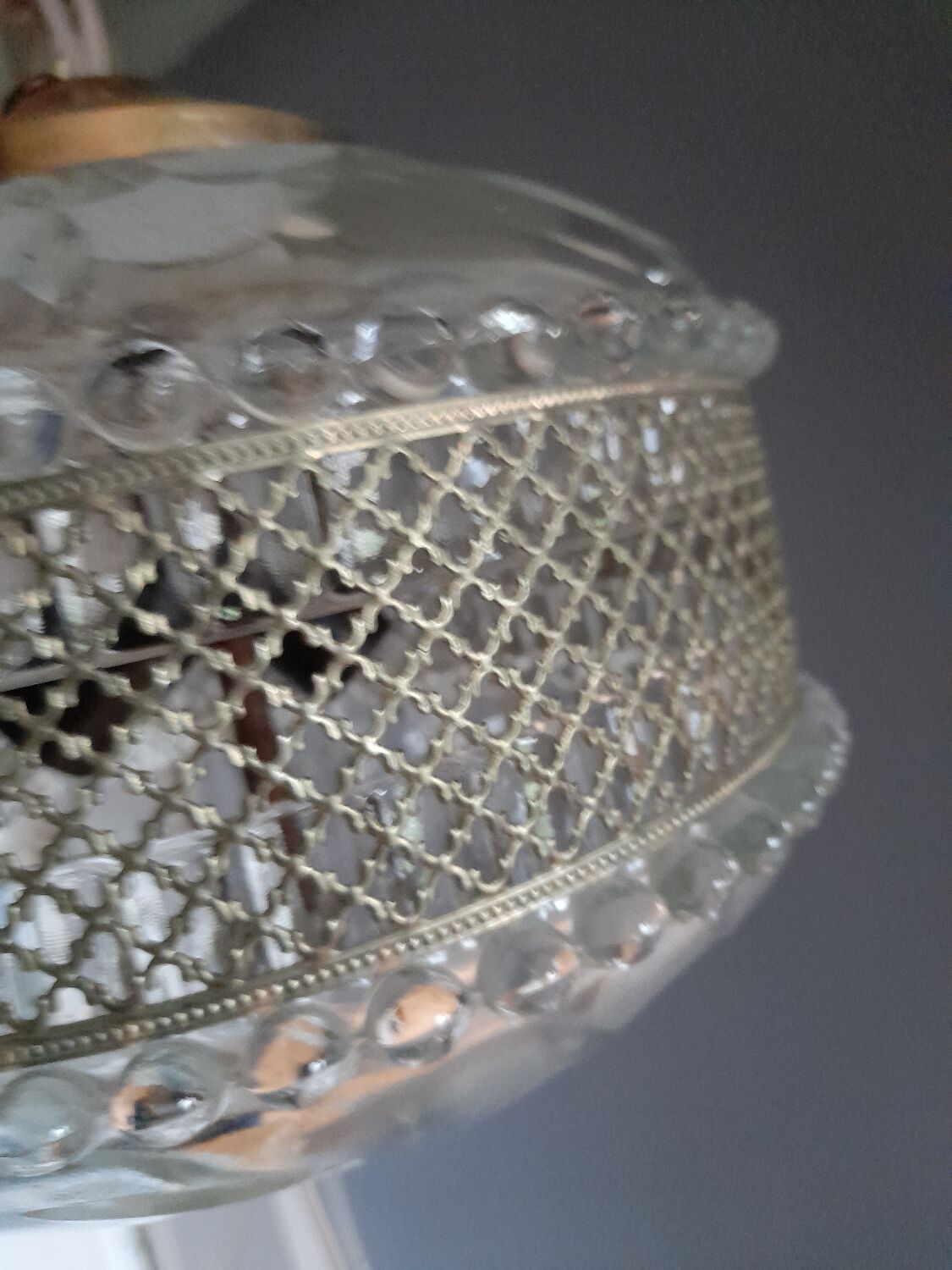 Chandelier crystal décor polished flowers, vintage 1950 style art deco