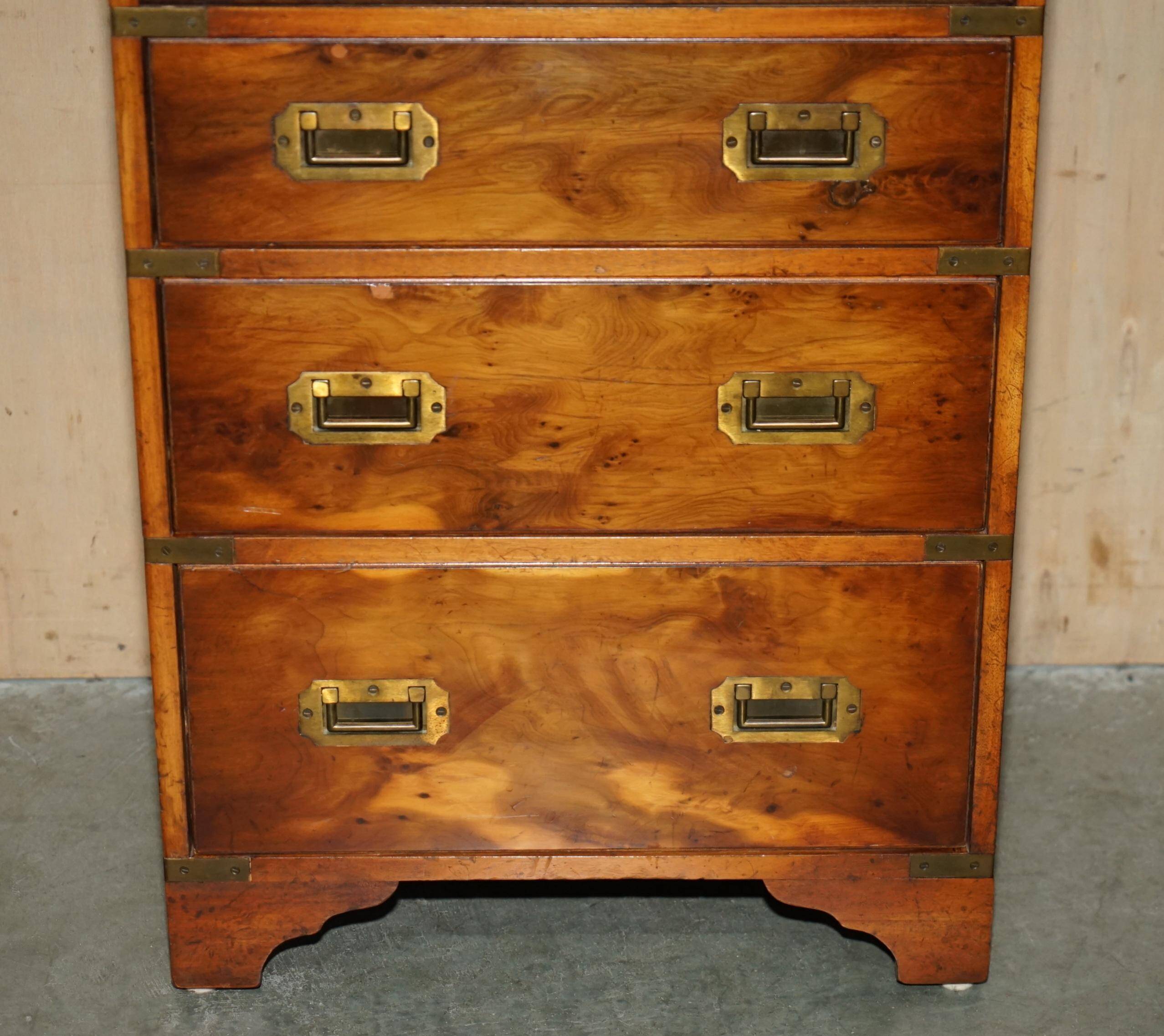 Military desk Harrods in Burr Yew wood with leather, country style.