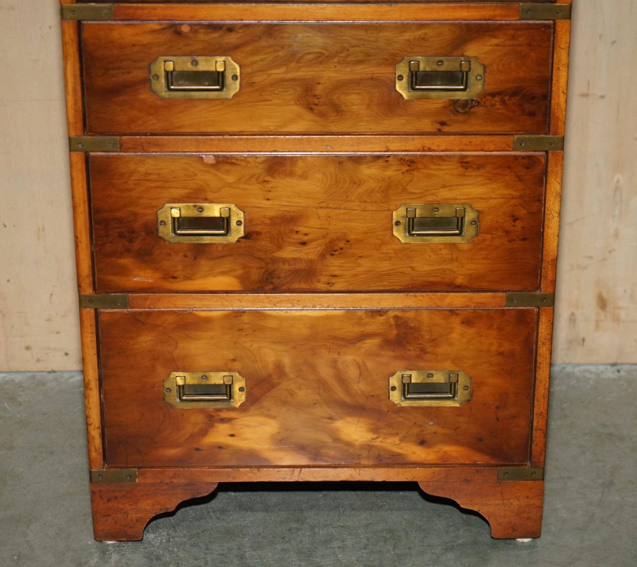 Military desk Harrods in Burr Yew wood with leather, country style.