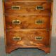 Military desk Harrods in Burr Yew wood with leather, country style.
