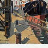 Guy David - Boats moored in the port of Rouen