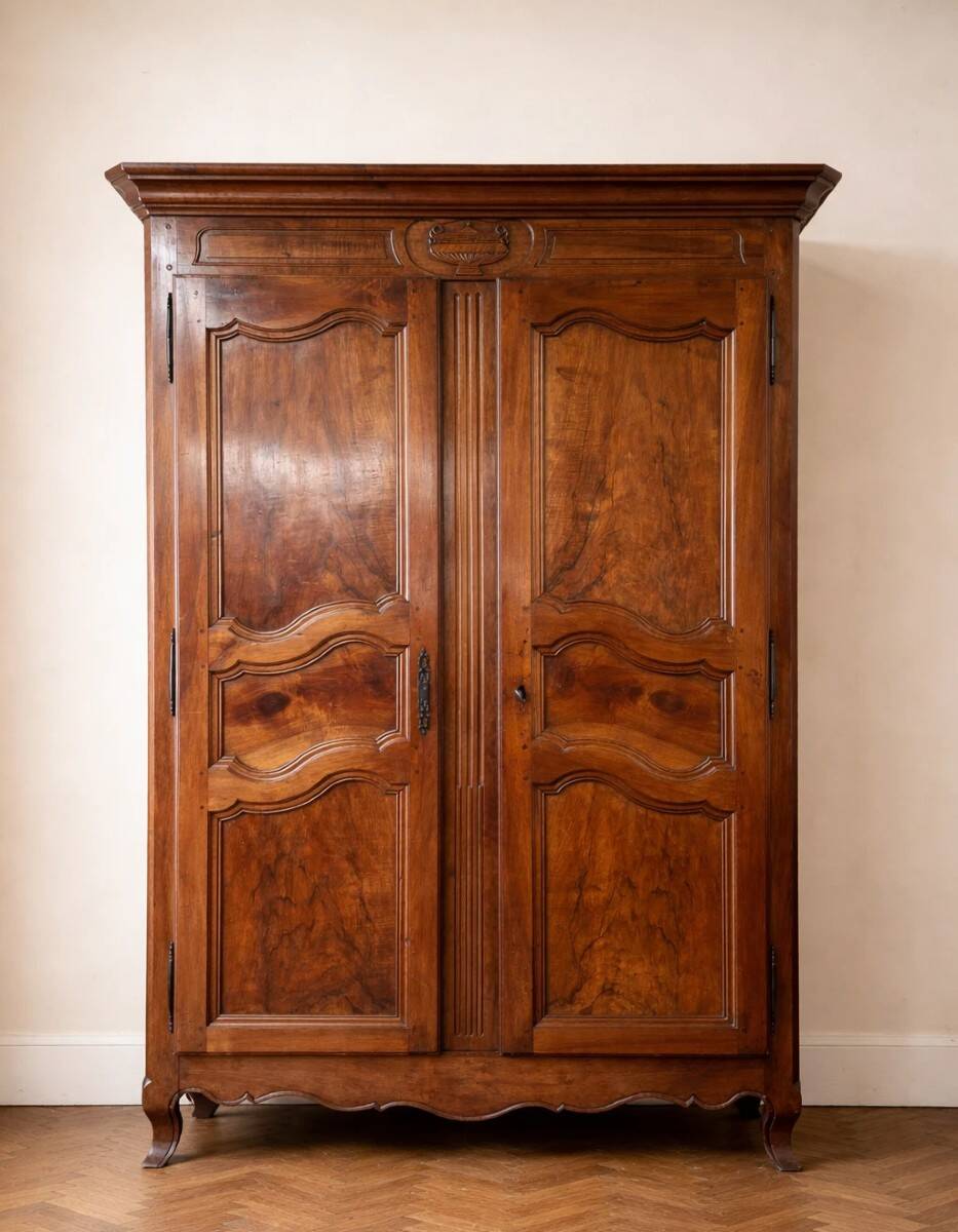 Louis XV period wardrobe in solid walnut, quality regional craftsmanship.