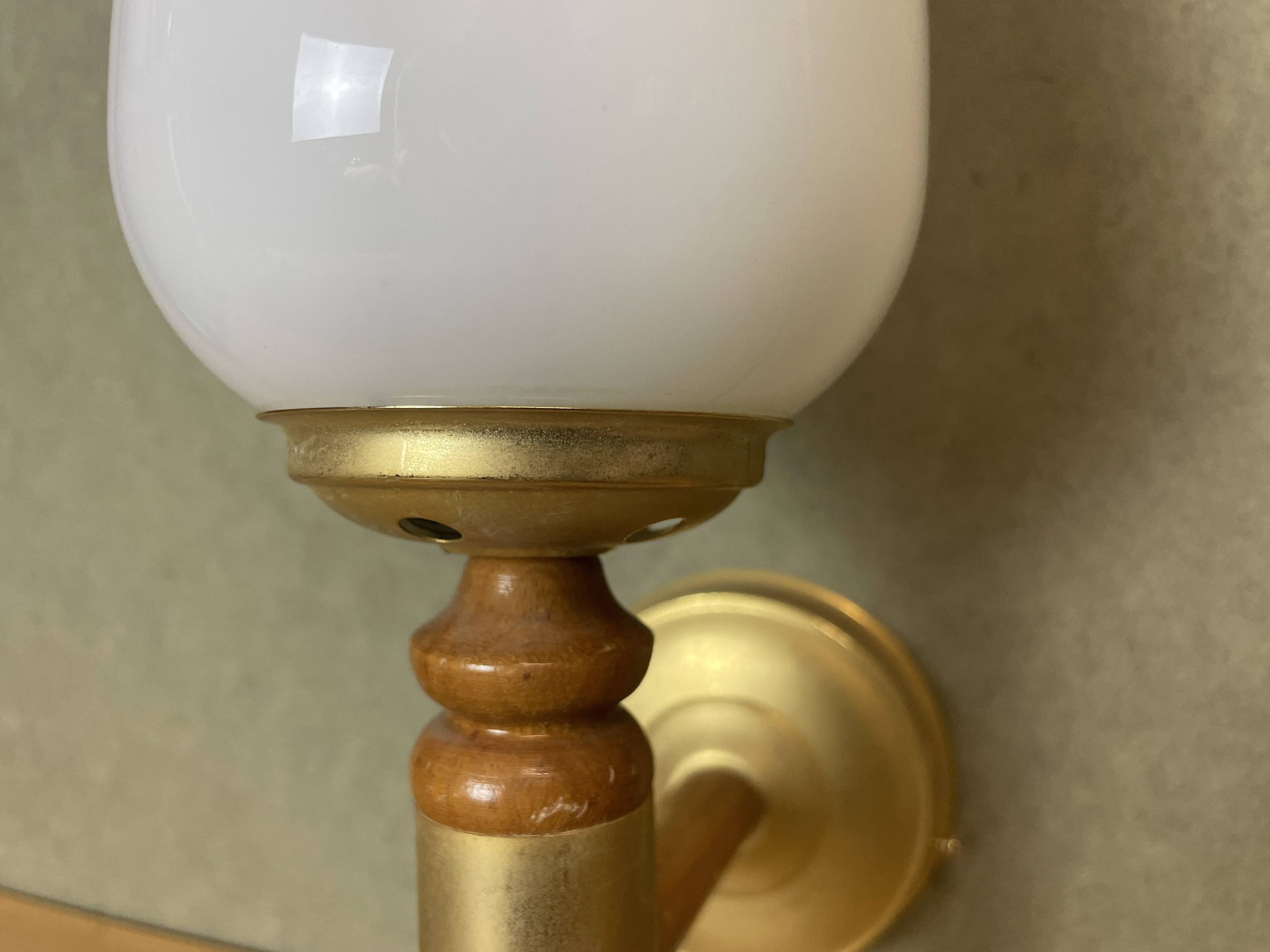 Portuguese opaline glass and wood wall sconce light