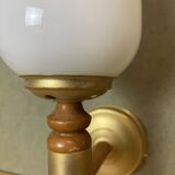 Portuguese opaline glass and wood wall sconce light