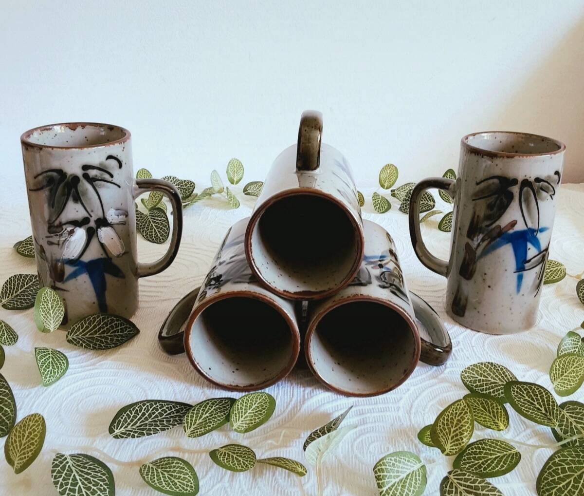 Large vintage artisanal stoneware mugs