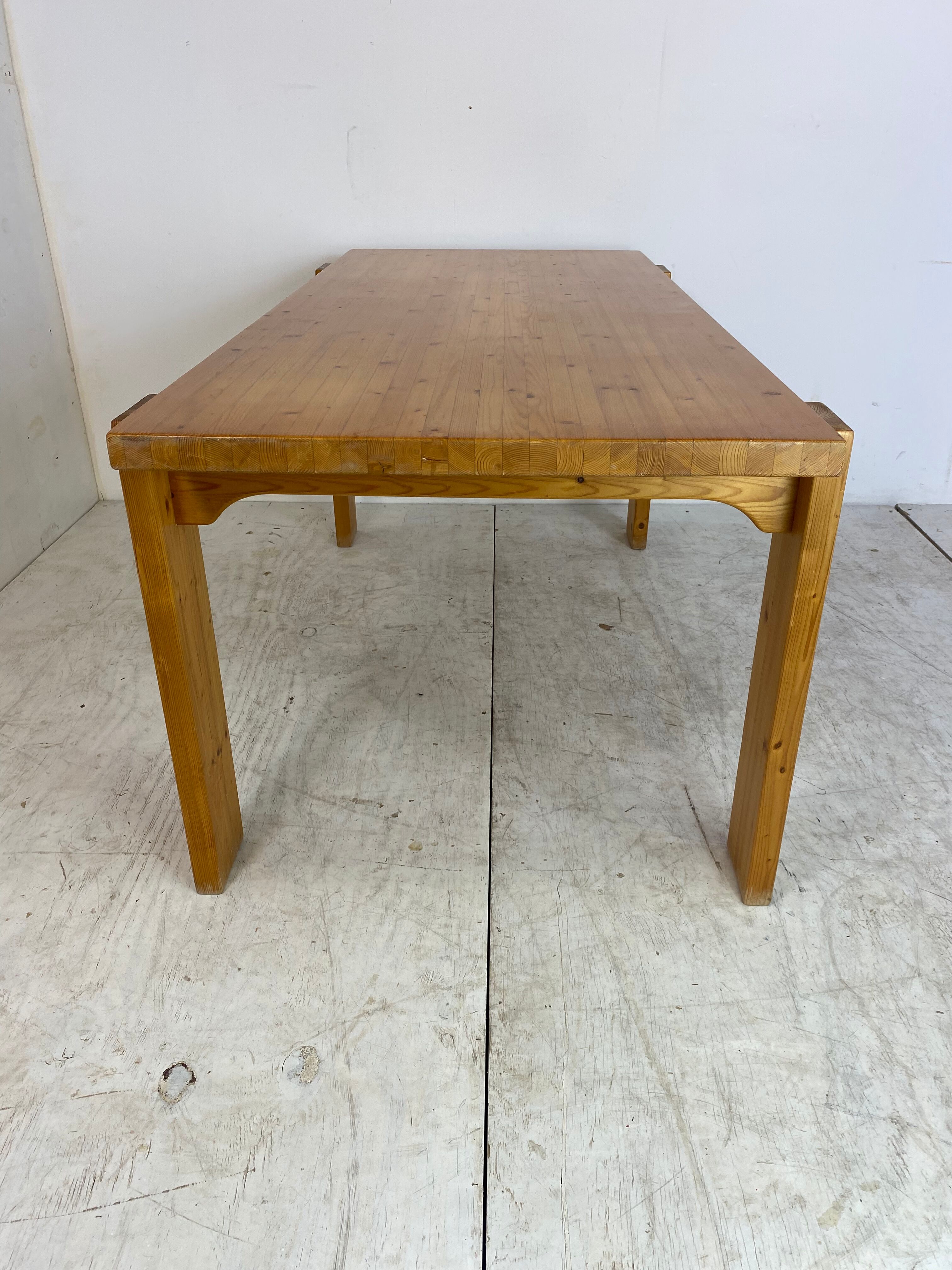 Scandinavian modernist brutalist pine rectangular dining table, 1960s