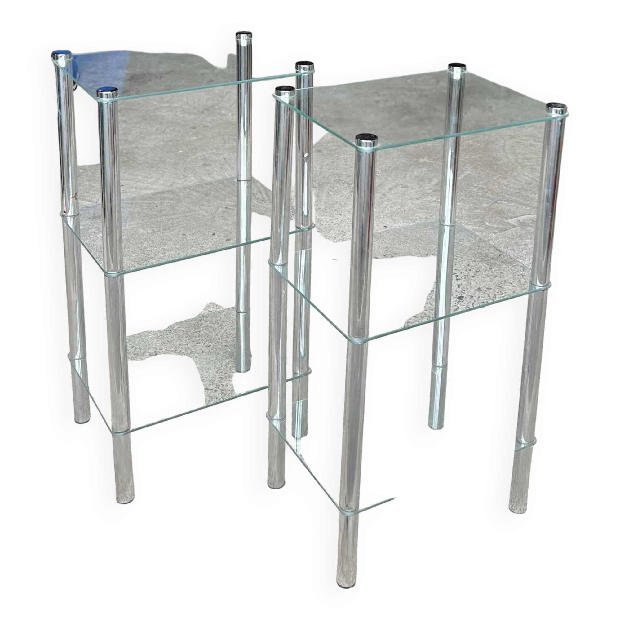 2 vintage 1980 rectangular sofa ends 3 translucent trays round tube