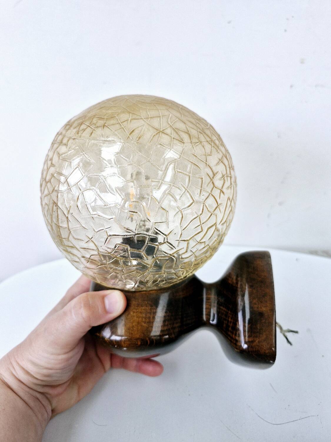 2 Art Deco ball wall lights Wood Cut glass Functional