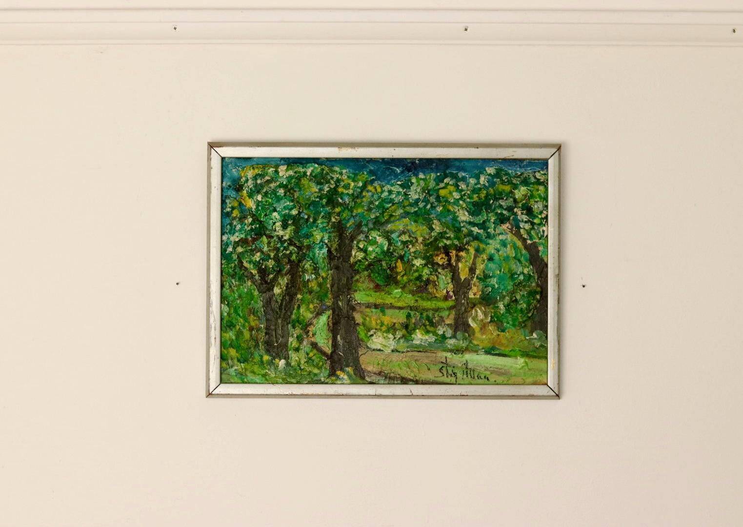 Swedish Original Mid-Century Oil On Board Painting" Clearing" by Stig Allan
