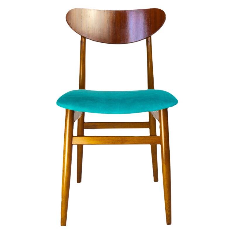 Blue wooden dining chairs, Italy 1950s