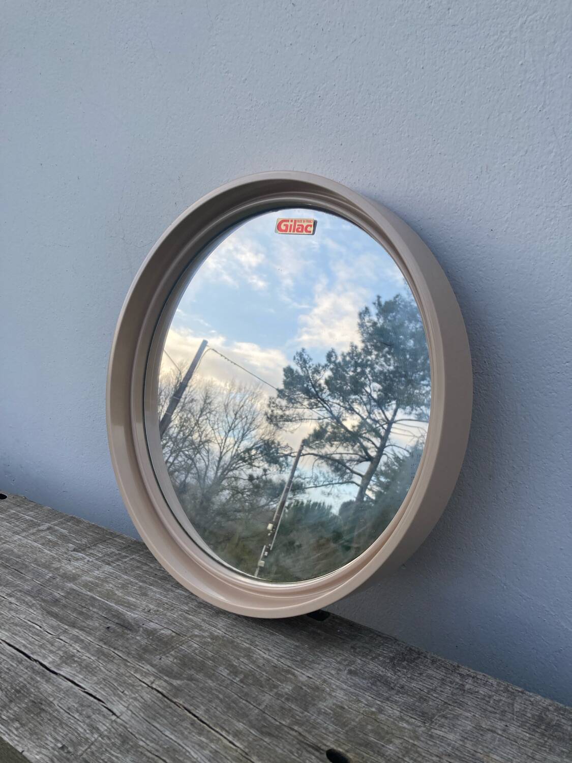 Miroir rond 1960 beige