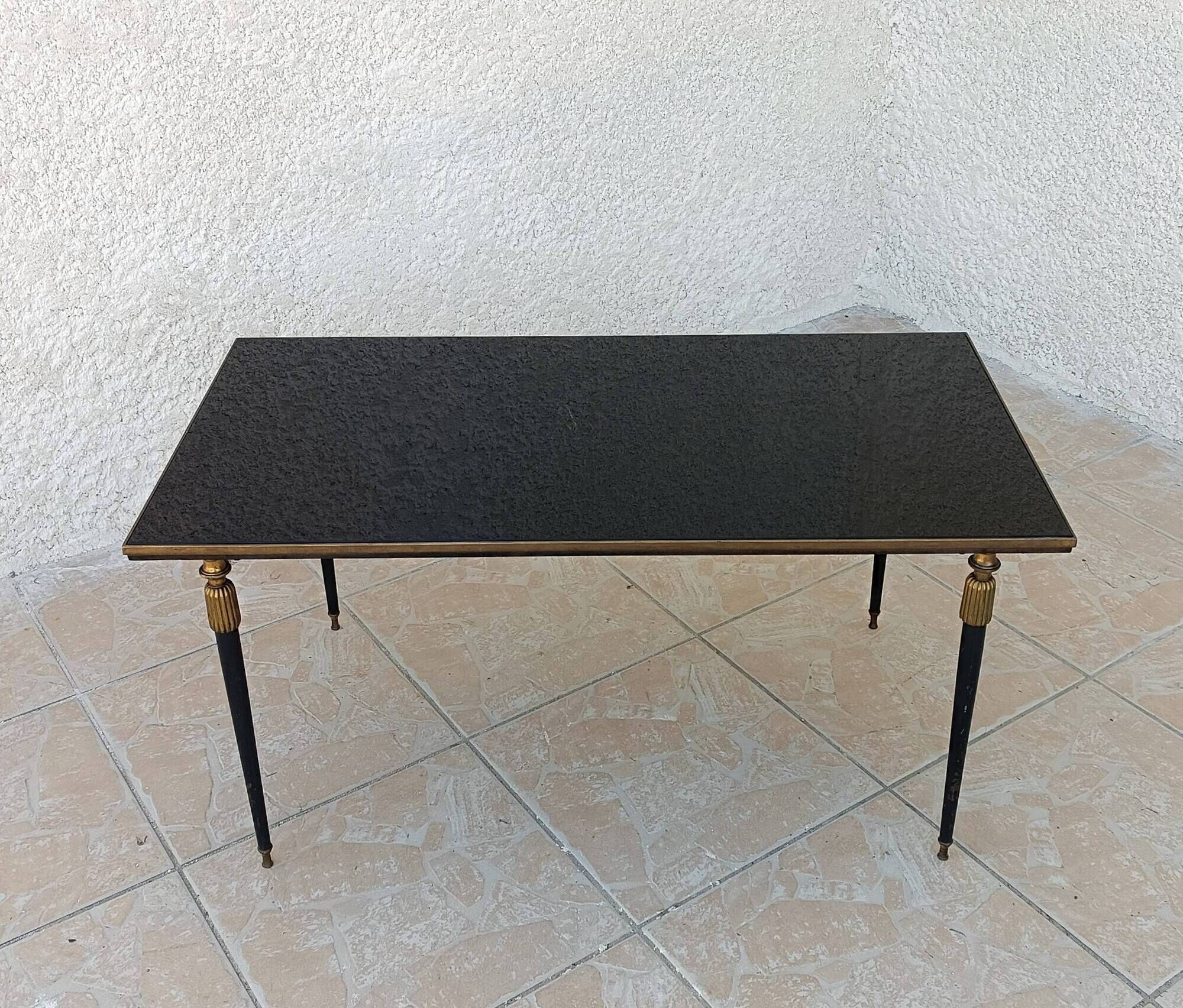 1960s metal and smoked glass coffee table