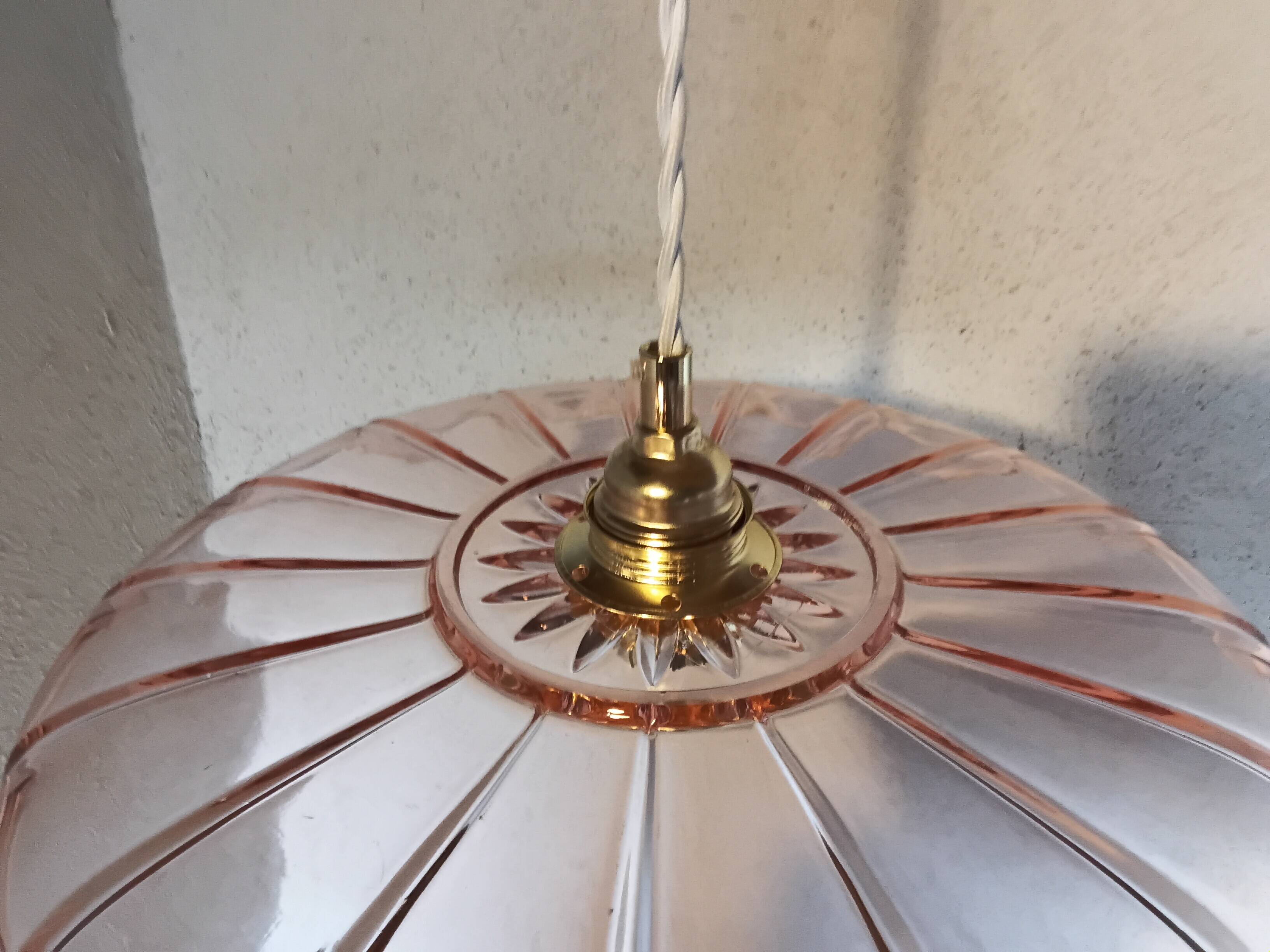Vintage pink glass pendant light