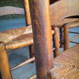 Set of 4 straw-covered brutalist chairs by George Robert