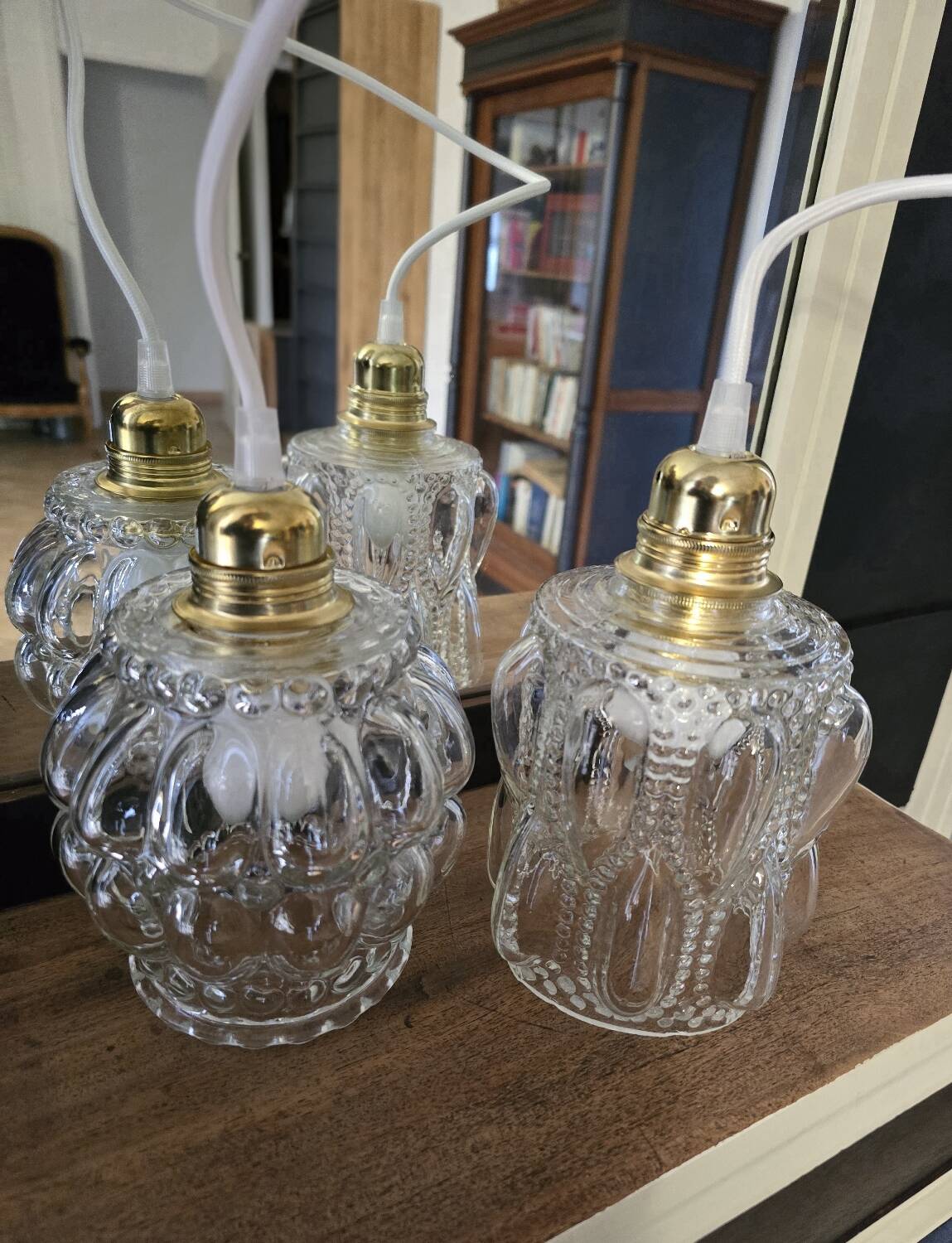 Suspension double globes antique blown glass moulded type Tynell