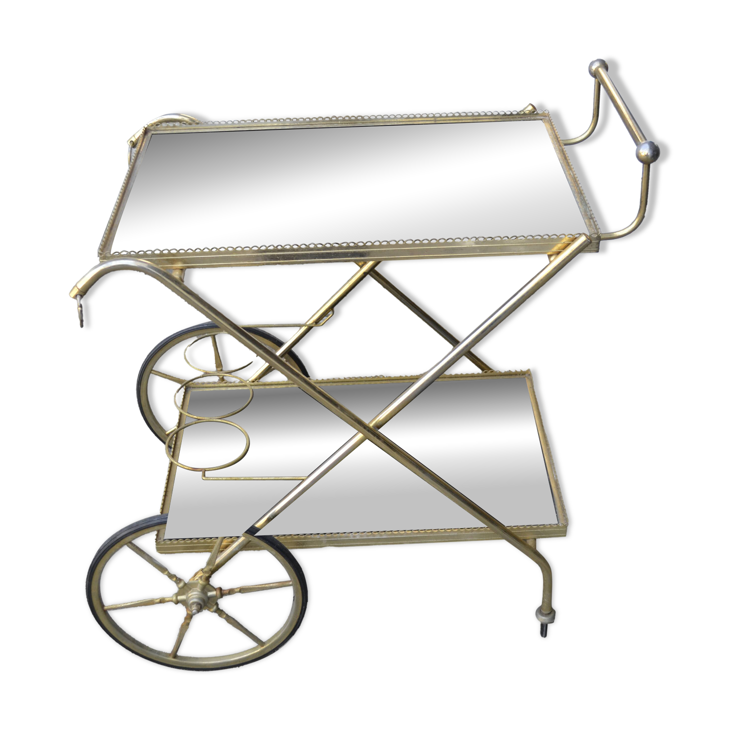 Rolling cart in brass and smoked glass