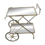 Rolling cart in brass and smoked glass