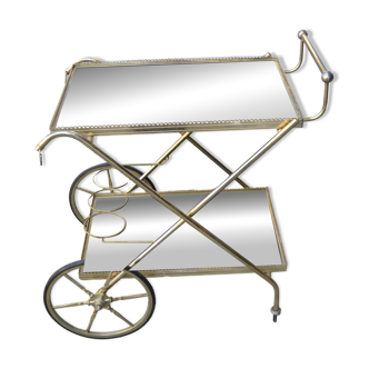 Rolling cart in brass and smoked glass