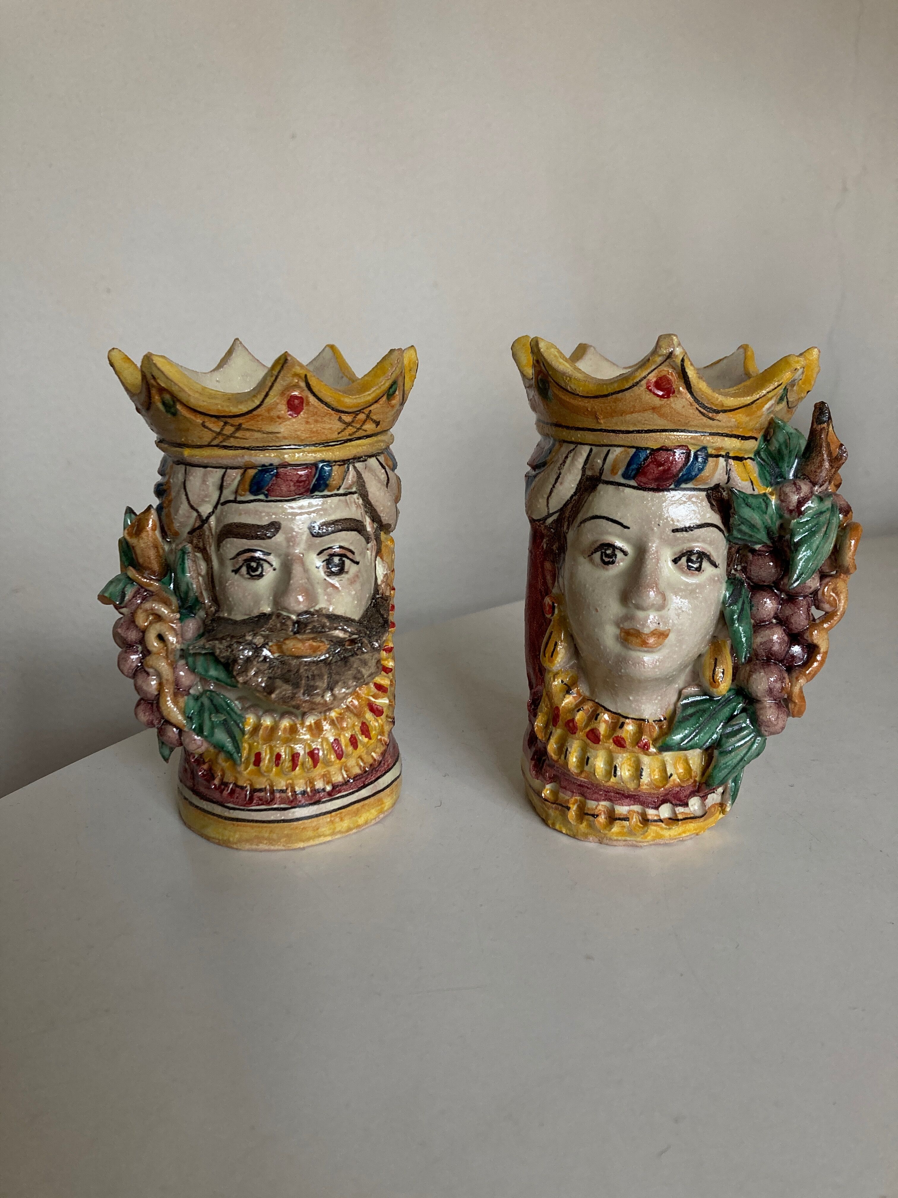 Pair of vases heads di Moro Caltagirone Italian design Sicily